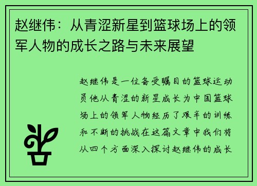 赵继伟：从青涩新星到篮球场上的领军人物的成长之路与未来展望